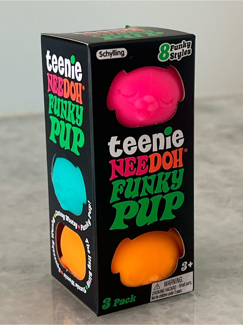 NeeDoh Teenie Funky Pup 3 Pack - Pink, Teal, Orange